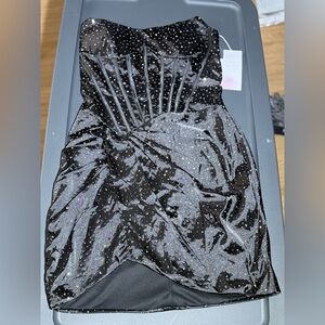 Black Sparkly Strapless Corset Mini Dress Women Size 6